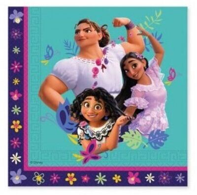 Pack de 20 servilletas de papel 2 capas, de la licencia oficial Disney Encanto, ideal para fiestas de cumpleaños