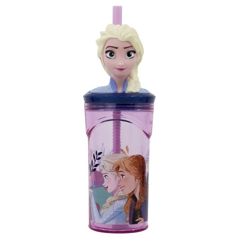 vaso con caña Figura 3D diseño Elsa, licencia oficial Frozen, producto de plástico libre de BPA, licencia oficial