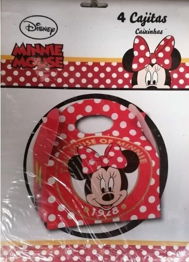 Pack 4 cajas de carton de la licencia Disney Minnie Mouse, 16x10x18cms