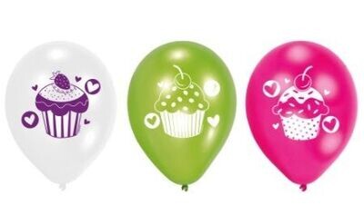 6 globos diseño cupcakes, ideales para decorar fiestas