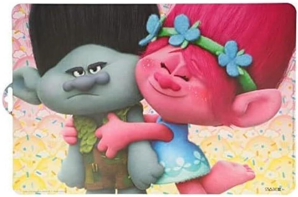 10 Manteles individuales Trolls, ideal para proteger la mesa, dimensiones 43x29 cm, fácil de limpiar.