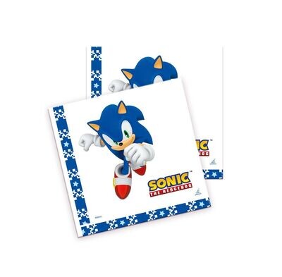 Pack de 20 servilletas de papel 2 capas, de la licencia oficial Sonic, ideal para fiestas de cumpleaños