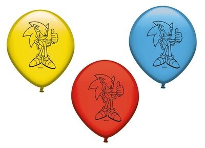 Pack 8 globos de la licencia oficial Sonic, ideales para decorar fiestas de cumpleaños