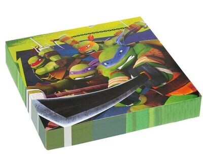 20 servilletas de papel 33x33cm licencia oficial Tortugas Ninja, ideal para cumpleaños