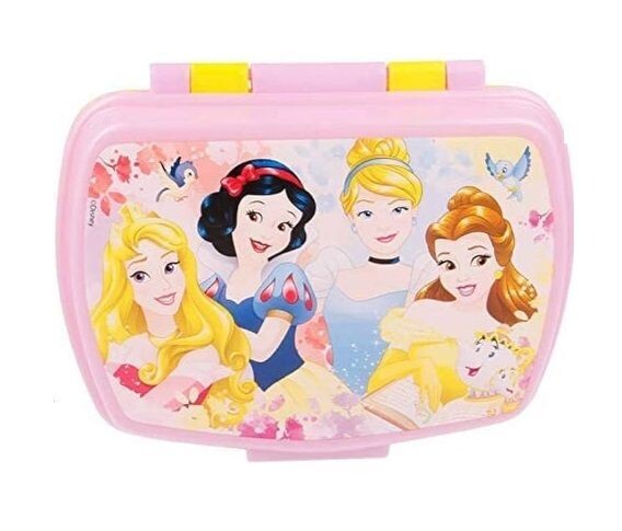 Sandwichera rectangular de la licencia oficial Disney Princesas, amarilla, producto de plástico resistente, ideal para llevar el almuerzo