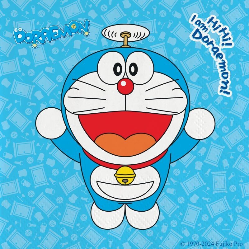 20 servilletas de papel Doraemon, ideal para fiestas y cumpleaños.