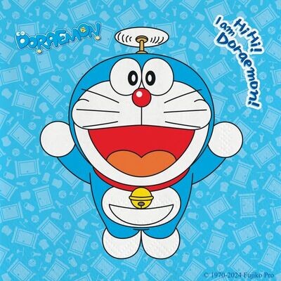 20 servilletas de papel Doraemon, ideal para fiestas y cumpleaños.