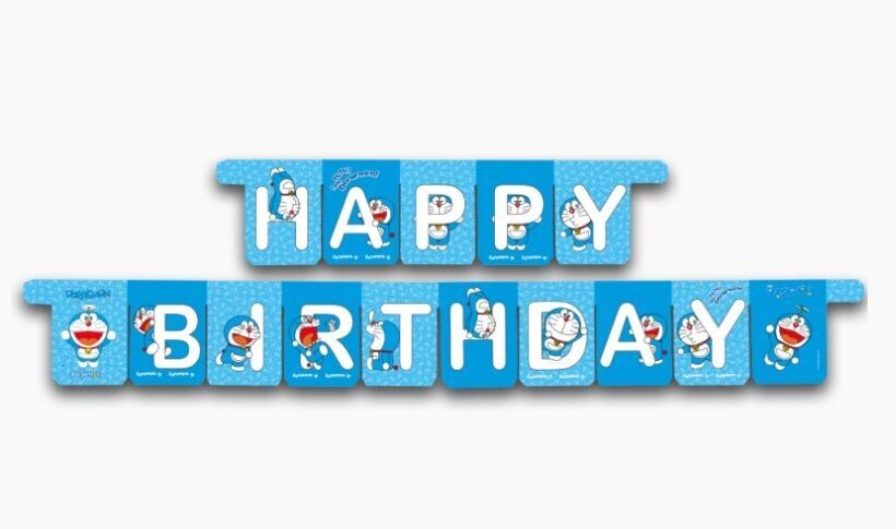 Guirnalda Happy birthday  Doraemon, ideal para fiestas y cumpleaños.