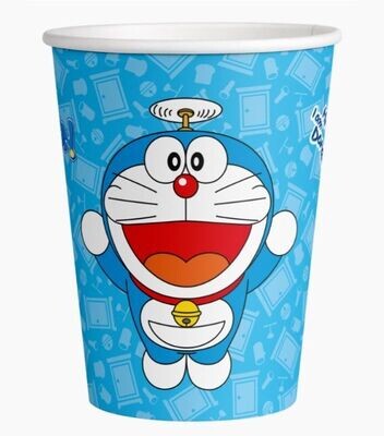 8 vasos de cartón 220ml Doraemon, ideal para fiestas y cumpleaños.