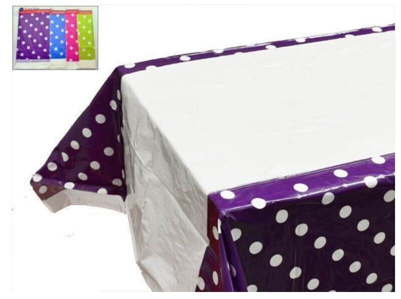 mantel fiesta 110x180cm diseño topos Morado, producto de plastico,  ideal como complemento para fiestas de cumpleaños o eventos