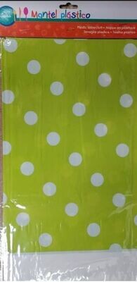 mantel fiesta 110x180cm diseño topos Verde, producto de plastico, ideal como complemento para fiestas de cumpleaños o eventos