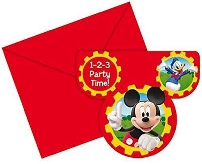 pack 6 invitaciones licencia oficial mickey mouse, party time, con sobre