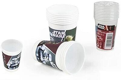 Pack de 10 vasos ideal para fiestas y cumpleaños de la licencia de Star Wars, diseño personajes