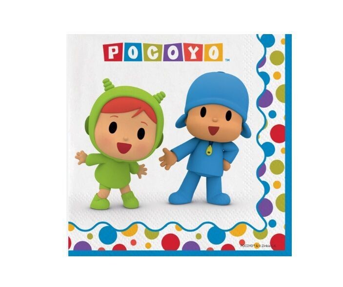 Pack de 20 servilletas de papel para fiestas de cumpleaños, doble hoja, Pocoyo y Nina