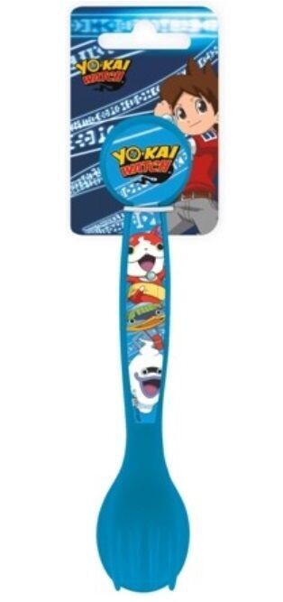 Set 2 cubiertos licencia oficial Yo kai watch, compuesto por tenedor y cuchara, producto de plastico libre de BPA
