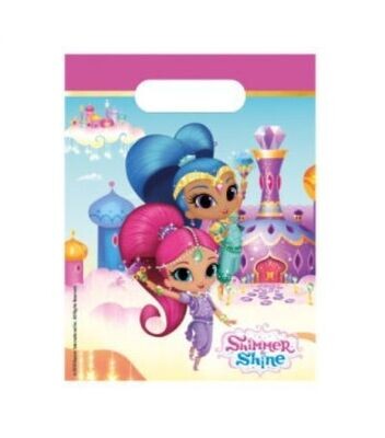 Pack 6 party bags licencia oficial Shimmer & Shine, 16x23cm, ideal para chuches, producto de plastico