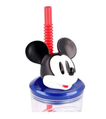 Vaso infantil reutilizable con pajita y tapa con figurita 3D y capacidad de 360 ml de Mickey Mouse