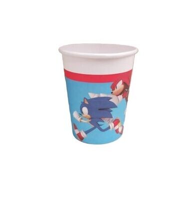 Pack de 8 vasos de carton ideal para fiestas y cumpleaños de la licencia oficial Sonic, producto de cartón, capacidad 200ml