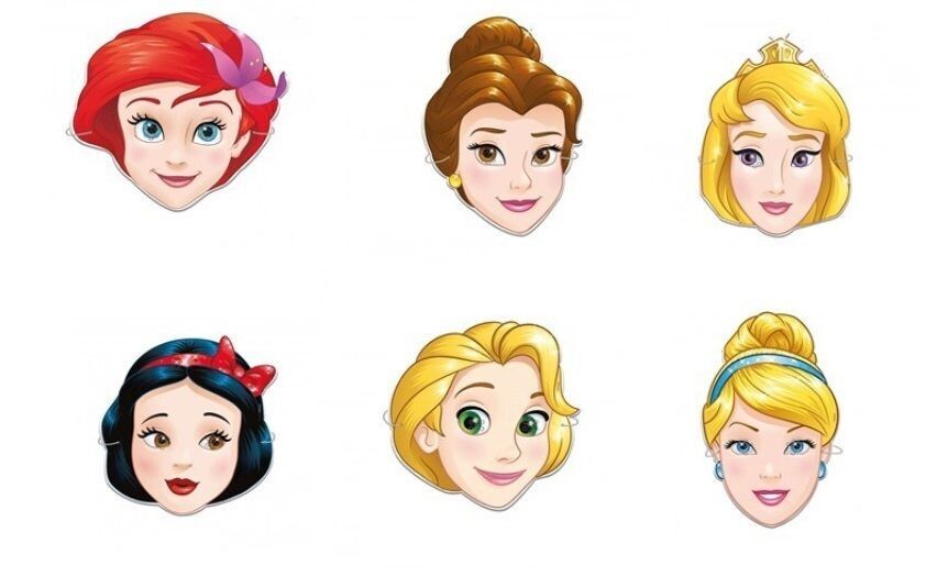 Pack 6 caretas Princesas, 6 modelos de princesas diferentes, producto de cartón con bandas elasticas