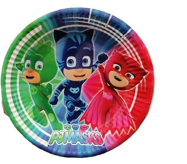 Pack 8 platos de cartón para fiesta, pj masks 18 cm, ideal fiestas de cumpleaños