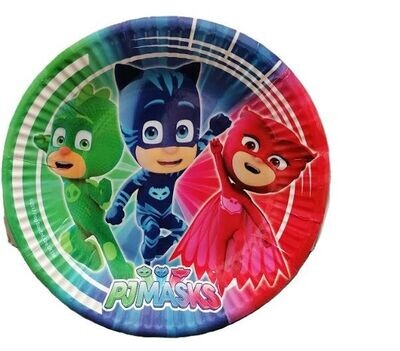 Pack 8 platos de cartón para fiesta, pj masks 18 cm, ideal fiestas de cumpleaños