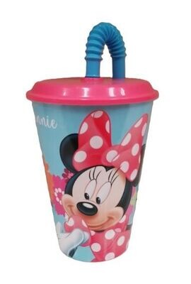 vaso caña Disney Minnie Mouse, diseño flores,430ml, producto de plastico libre de BPA