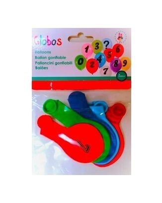 Pack de 5 globos decorados con el numero "7", ideales para decorar fiestas