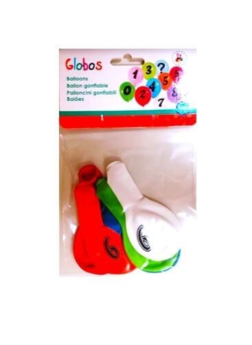Pack de 5 globos decorados con el numero "9", ideales para decorar fiestas