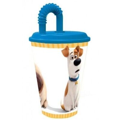 Vaso con tapa y caña de la licencia oficial Mascotas, secret life of pets, de plastico libre de BPA
