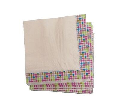 Pack de 20 servilletas de papel para fiestas de cumpleaños, color blanco con borde de topos