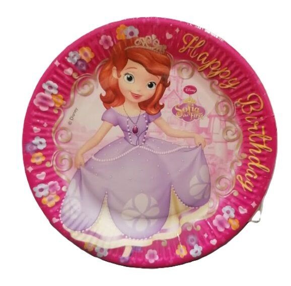 Pack 8 platos de cartón para fiesta, Disney Sofia, ideal fiestas de cumpleaños, diametro 23cm