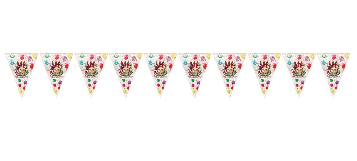 lineal de 10 banderines diseño tarta de feliz cumpleaños