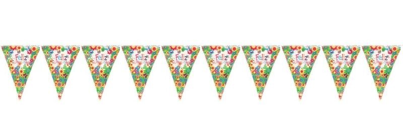 lineal de 10 banderines feliz cumpleaños, diseño florido verde