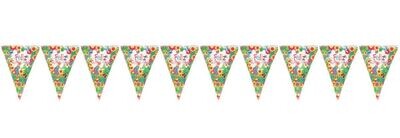 lineal de 10 banderines feliz cumpleaños, diseño florido verde