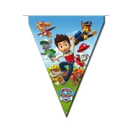 Pack Banderines licencia oficial Patrulla Canina, 9 banderines, longitud 3mt, producto de cartón