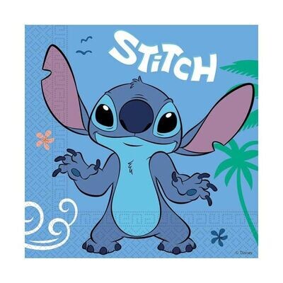 20 servilletas de papel Stitch, ideal para fiestas y cumpleaños.