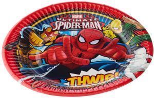 Pack 8 platos de cartón para fiesta, 20cm spiderman, ideal para tarta de cumpleaños