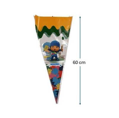Pack 4 maxi conos de la licencia oficial Pocoyo, producto de plastico, dimensiones 28x60cms