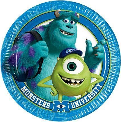 Pack 8 platos de cartón para fiesta, 20cm, Disney Monster University, ideal fiestas de cumpleaños