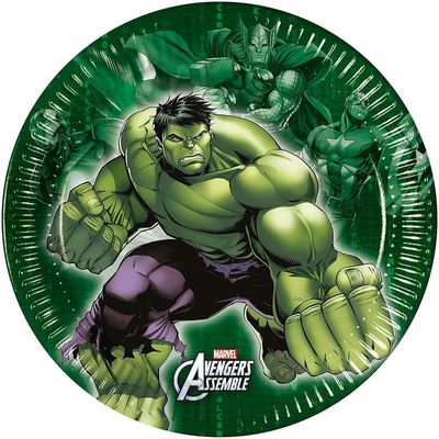 Pack 8 platos de cartón para fiesta, 20cm Hulk Avengers Multiheroes, ideal fiestas de cumpleaños