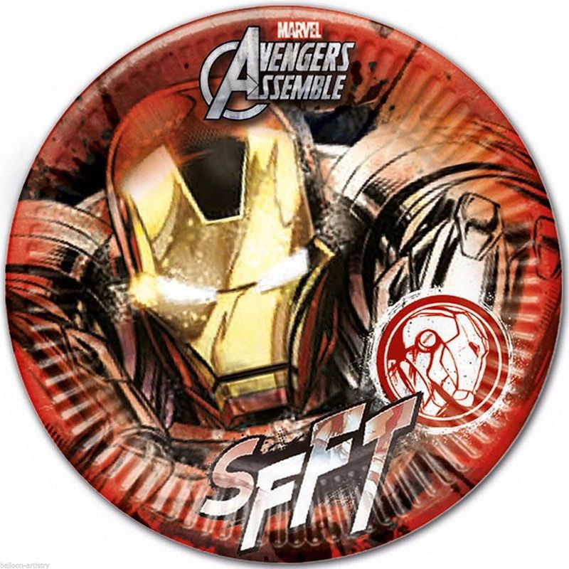 Pack 8 platos de cartón para fiesta, 23cm Avengers - Ironman, ideal fiestas de cumpleaños