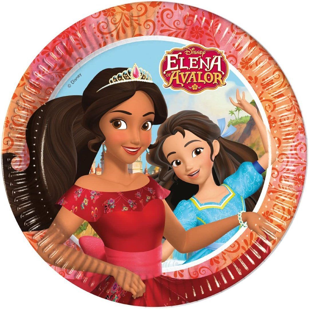 Pack 8 platos de cartón para fiesta, 23cm Elena de Avalor, ideal fiestas de cumpleaños