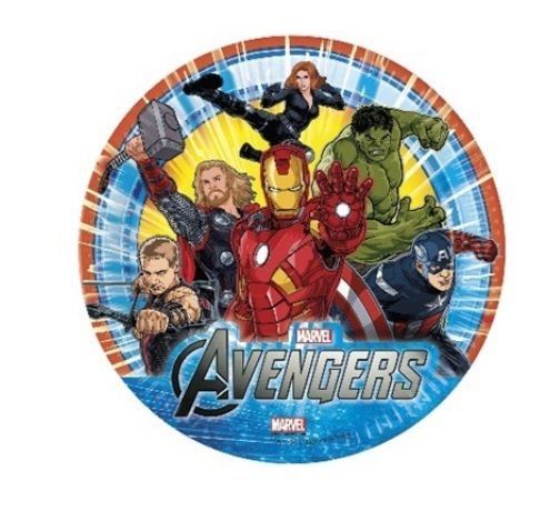 Pack 8 platos de cartón para fiesta, Avengers VN 23cm, ideal fiestas de cumpleaños