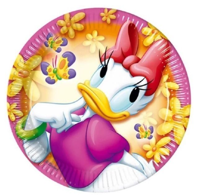 Pack 8 platos de cartón para fiesta de 19,5cm Disney Daisy, ideal para tarta de cumpleaños