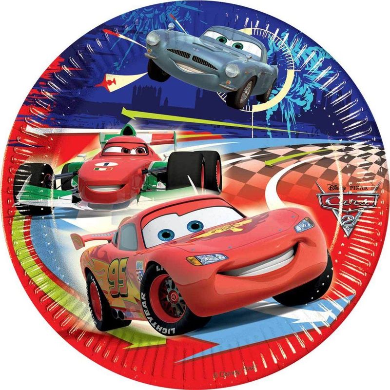 Pack 8 platos de cartón para fiesta, Disney Cars 23cm, ideal fiestas de cumpleaños