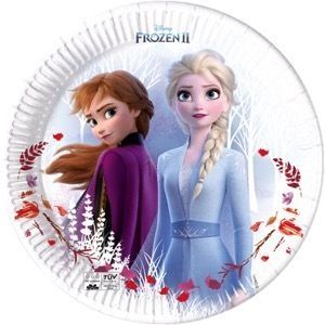 Pack 8 platos de cartón para fiesta, Disney Frozen II, diametro 18 cm, ideal para tarta de cumpleaños