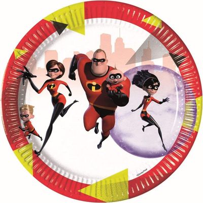 Pack 8 platos de cartón para fiesta, Disney Los Increibles, ideal fiestas de cumpleaños