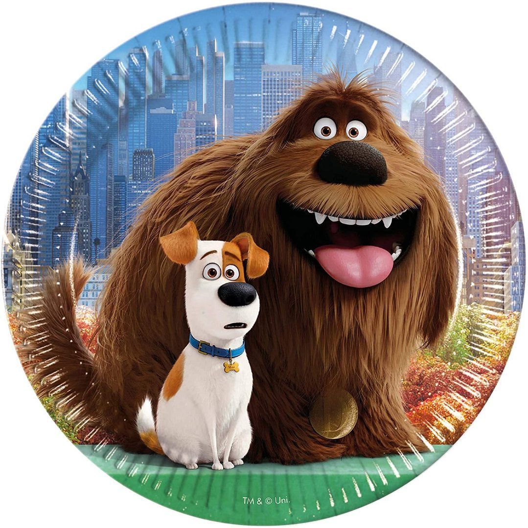 Pack 8 platos de cartón para fiesta, Mascotas, Secret life of Pets, 23cm, ideal fiestas de cumpleaños