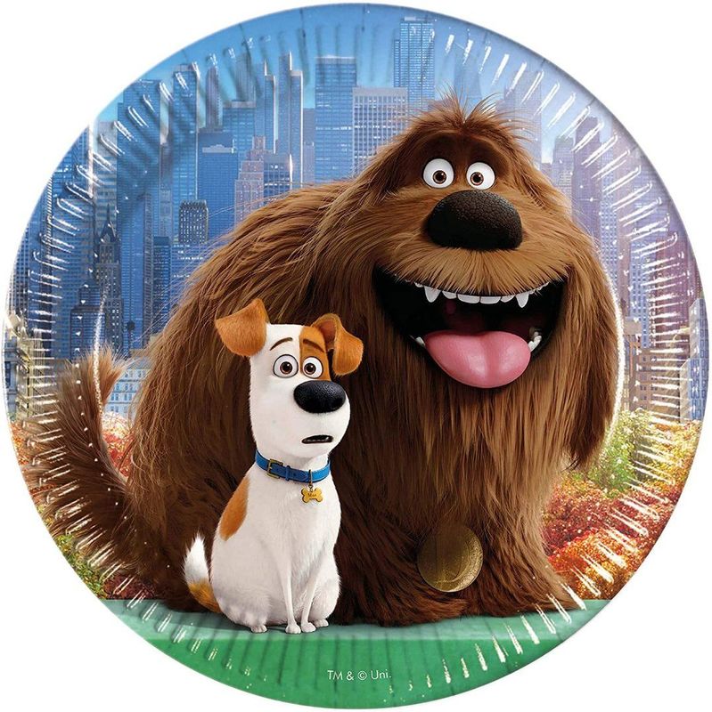 Pack 8 platos de cartón para fiesta, Mascotas, Secret life of Pets, 23cm, ideal fiestas de cumpleaños