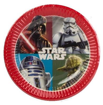 Pack 8 platos de cartón para fiesta, Star Wars 19,5cm, ideal fiestas de cumpleaños, diseño personajes